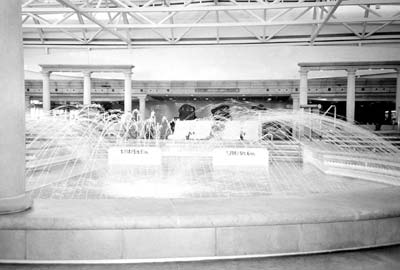 Fountains flow into the indoor pool in the Legend of the Seas’ Solarium.