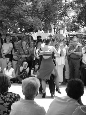 We stopped for lunch at a café in B.A.’s La Boca neighborhood (where the pretty, various-color houses are and where the famous soccer team plays) and there was a tango show going on. Photo: Caplan