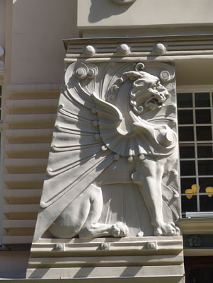 An elaborate sphinx stands at the home of Isaiah Berlin.