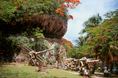 Military guns outside an old Japanese command post.