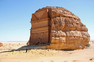 Doris approaching a tomb in Madain Saleh. Photo: Patti Wheeler