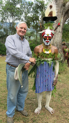 Knox Bell shaking hands with a member of the Kanan (Marching Men) group from the Wurup Valley.