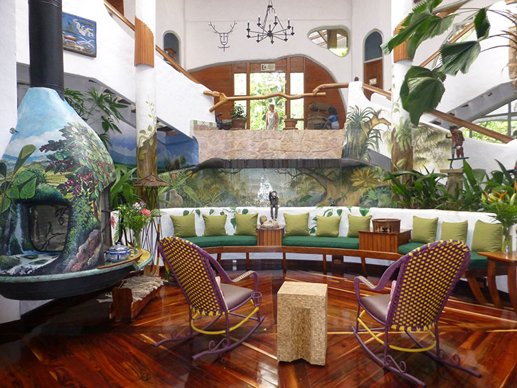 The inviting lobby of Finca Rosa Blanca, near San José.