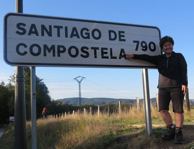 Esther Perica at Roncesvalles on day two of the walk.  Only 491 miles to go!