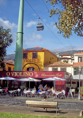 The aerial tram from Monte village descending to Funchal’s colorful Old Town. Photos by Randy Keck