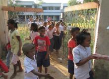 Children running toward us as we passed a school in Baranagar. Photos by Stephen Addison