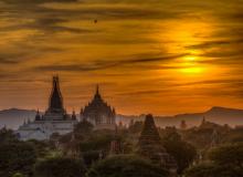 Temples of Bagan near sunset.