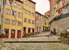 View of a typical street in Porto, Portugal.