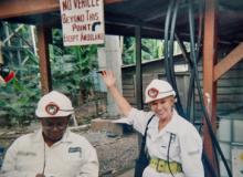 Carole and a Ghanian official at the AngloGold Ashanti mine — Ghana.