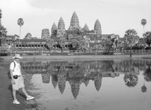 Randy Keck and the “five peaks of Mount Maru” — outside Angkor Wat. Photo: Lin