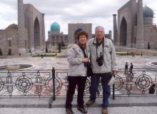 Arlene and Alan Lichtenstein at Registan Square in Samarkand.