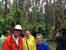 Stephen, Madeleine and Vera with orangutans in Tanjung Puting National Park, Indonesia. Photos by Stephen Dem