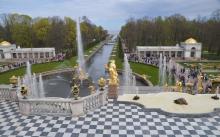 View of the Sea Channel from atop the Grand Cascade at Peterhof.