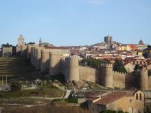 View of the walled city of Ávila from the Mirador Los Cuatro Postes.