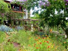 Hacienda de Oro visitors' center and restaurant is at the heart of the gardens.