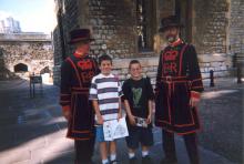 Matt and Zach Winston trying not to lose their heads at the Tower of London.