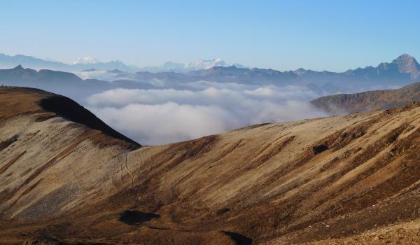 Our reward — a lovely view at lunch from Shepayzhey Pass (13,513 feet), one rarely seen by other humans.