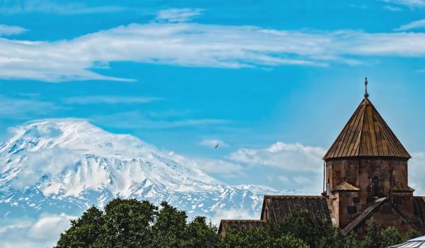 Mt. Ararat, as seen from near the Etchmiadzin Cathedral in Armenia.