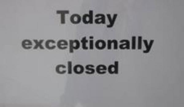 A sign in the window of a shop that was closed for Ascension Day in Brugge, Belgium. Photo: Anderson