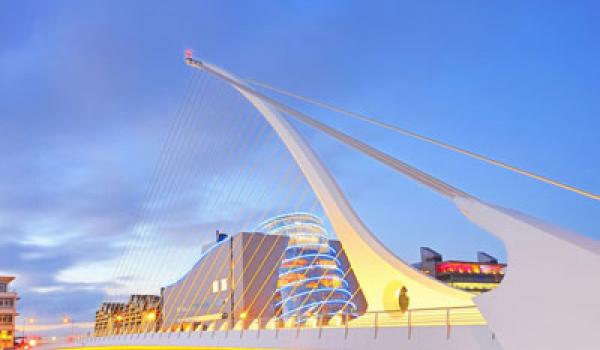 The Samuel Beckett Bridge over the River Liffey joins Guild Street on the north bank to Sir John Rogerson’s Quay on the south — Dublin, Ireland. Photo ©Laurentiu Iordache/123rf.com