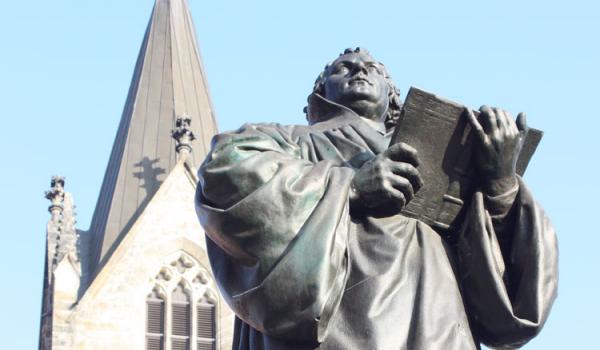 Martin Luther, patron saint of Erfurt, looks over his spiritual home.  