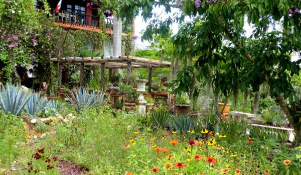 Hacienda de Oro visitors' center and restaurant is at the heart of the gardens.