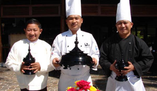 Left to right: At the resort, Kyaw Swar Maung Maung (Resident Manager), U Myint 