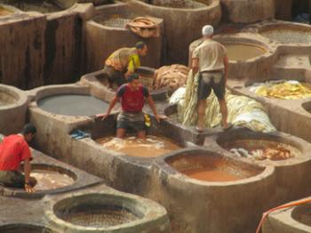 Leather factory workers in Fes. 