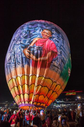 Hot-air balloon about to be launched at Taunggyi Balloon Festival.