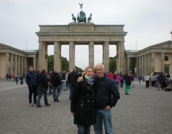 Joan Anderson and Tom Kilroy at the Brandenburg Gate in Berlin.