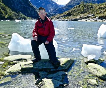 The author resting on a growler that has washed ashore.