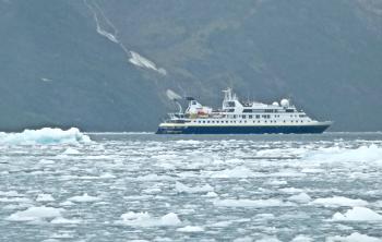 A sea of brash ice, with National Geographic’s Orion in the distance.