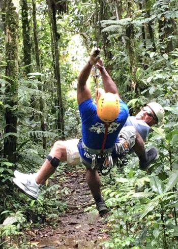 Steve Plotkin zip-lining on Viti Levu, Fiji.