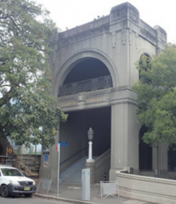 The grand entrance to the stairs to the bridge level — Sydney. Photos by Lorenz Rychner