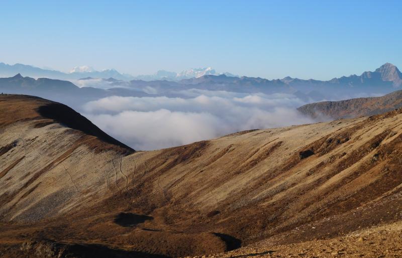 Our reward — a lovely view at lunch from Shepayzhey Pass (13,513 feet), one rarely seen by other humans.