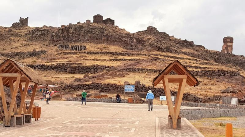 View of some of the chullpas at Sillustani.